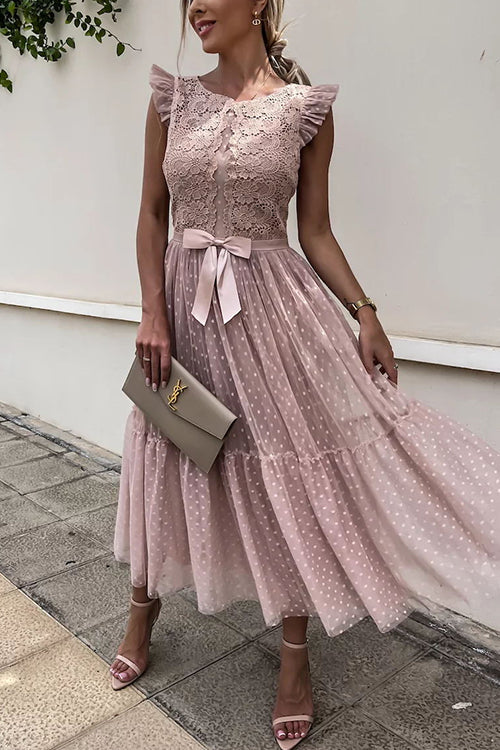 High Waist Sleeveless Lace Swing Dress