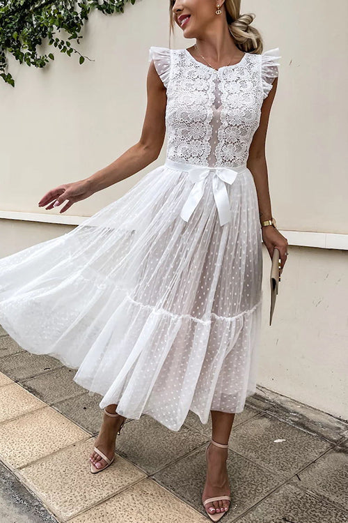 High Waist Sleeveless Lace Swing Dress