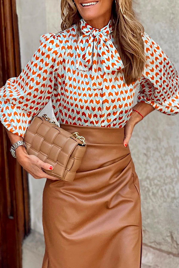 Casual Ruched Side Split Leather Skirt