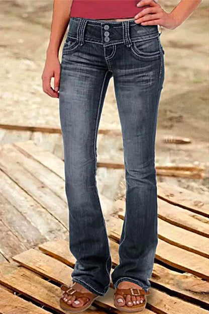 Button Down Bell Bottom Jeans with Pockets Black