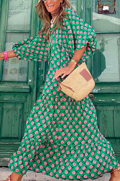 Puff Sleeve Geometry Printed Swing Dress