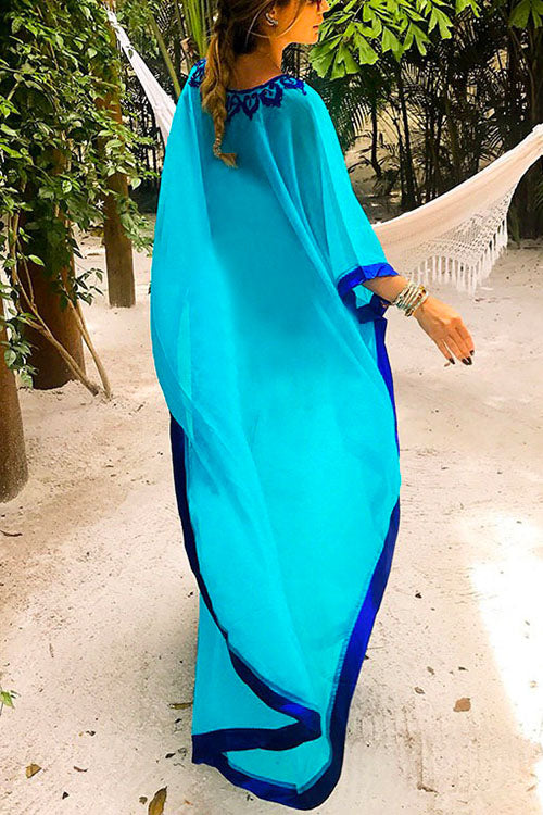 V Neck Side Split Chiffon Printed Beach Dress