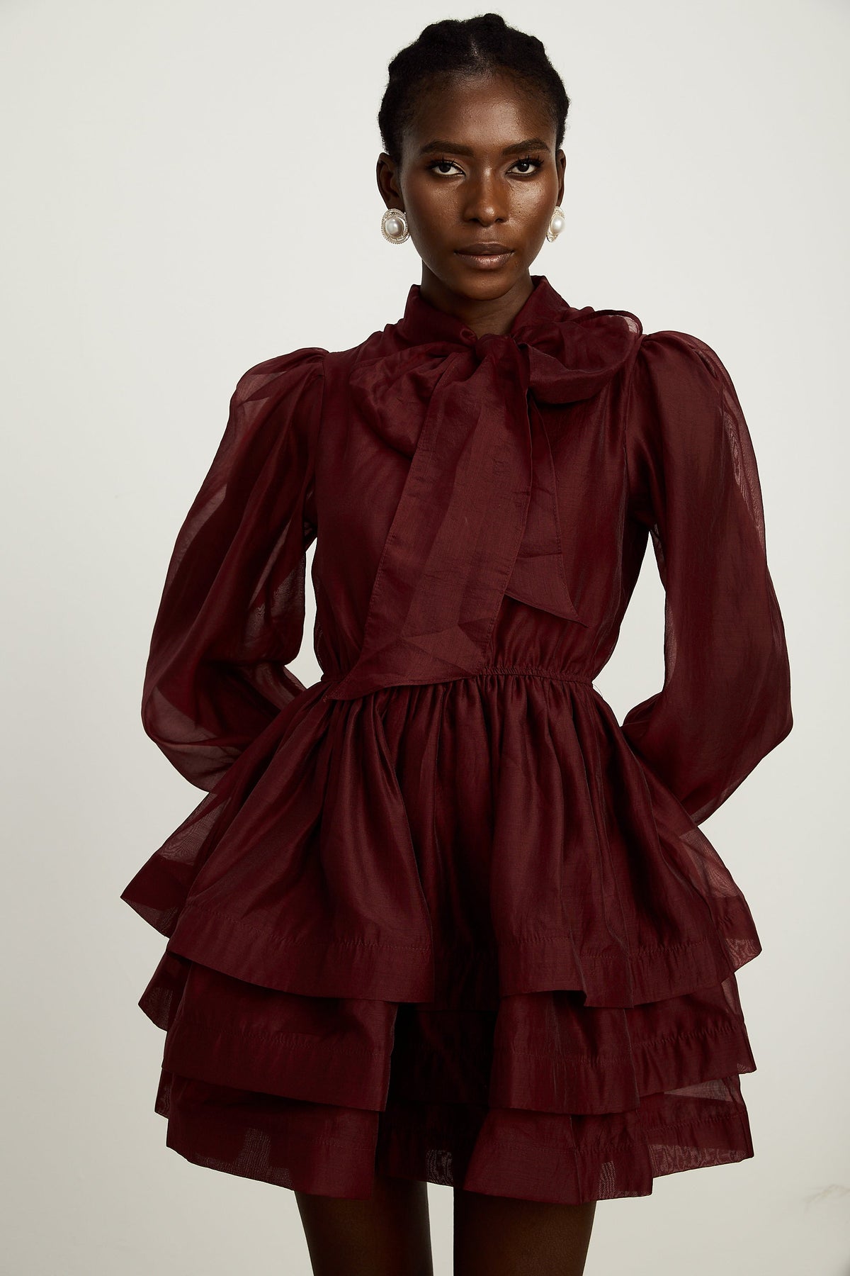 Élodie tiered flared mini dress in Red