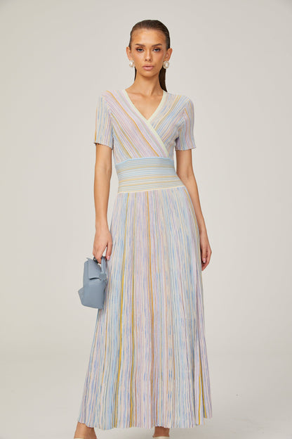 Diane contrast-color pinstripe rib-knit midi dress
