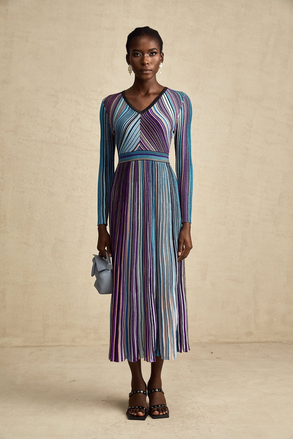 Mathilde metallic pleated midi dress in Blue