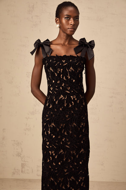 Eloise black floral embroidered maxi dress