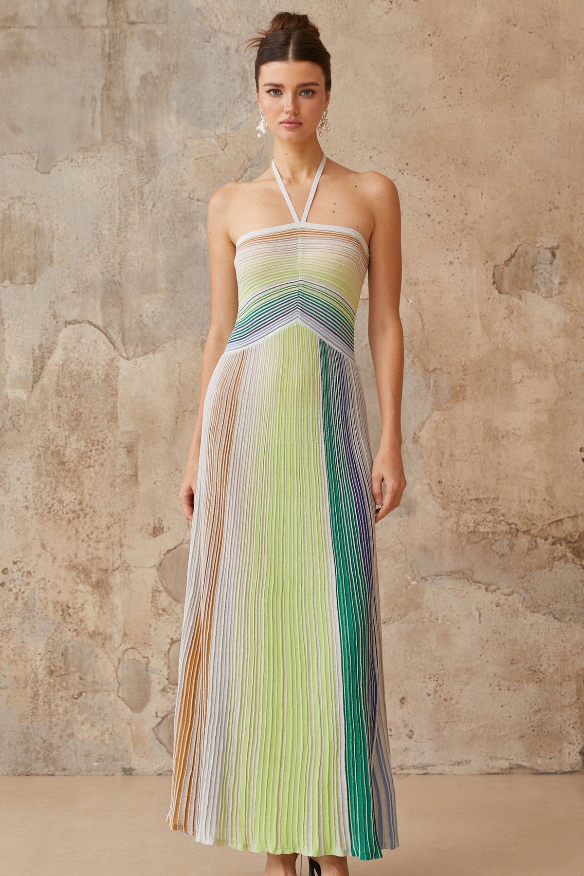 Serelith Metallic Knit Backless Maxi Dress