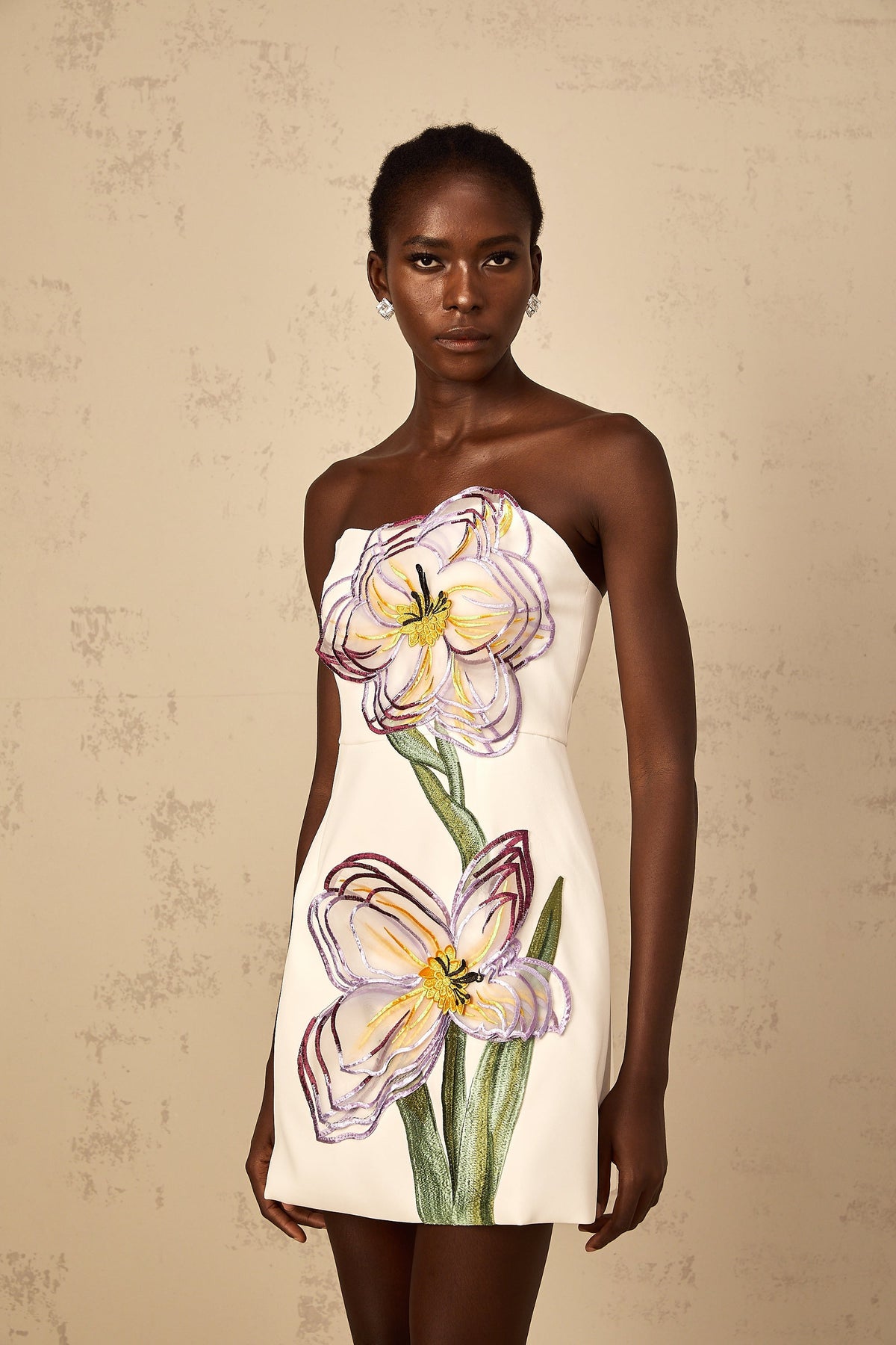 Irène White Off-Shoulder Sequin Floral Embroidered Mini Dress