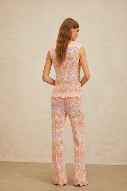 Irina Pink Zigzag Pointelle Knit Matching Set