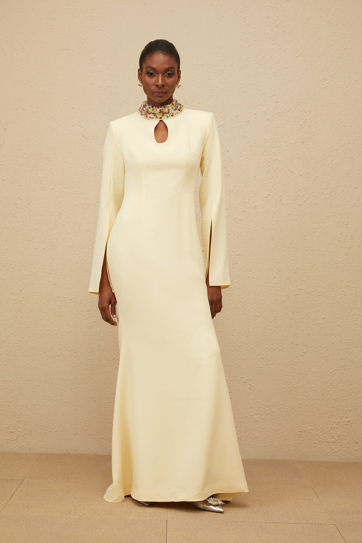 Majestueuse Yellow Keyhole-Detail Mermaid Gown