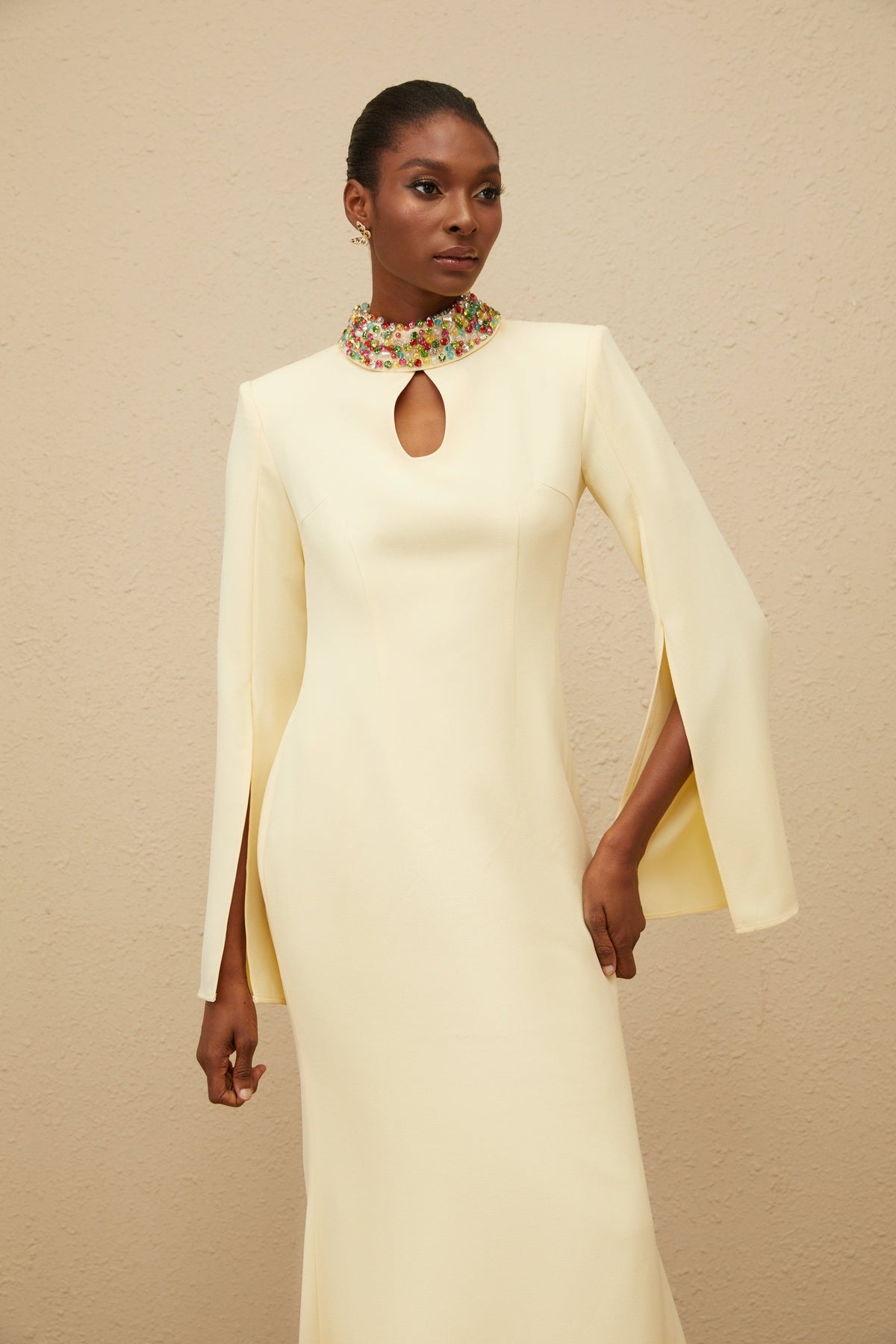 Majestueuse Yellow Keyhole-Detail Mermaid Gown