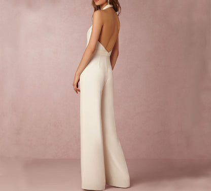 7 Colors Sleeveless Halter Waisted Wide Leg Jumpsuit