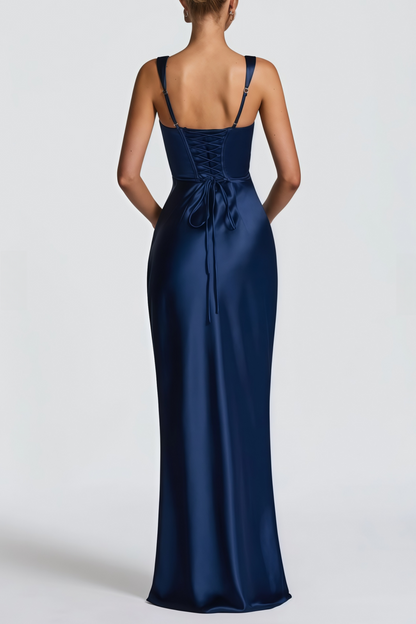 Inmaculada Sapphire Ruched Satin Maxi Dress
