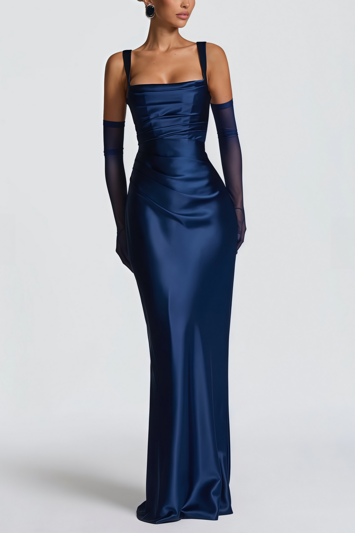 Inmaculada Sapphire Ruched Satin Maxi Dress