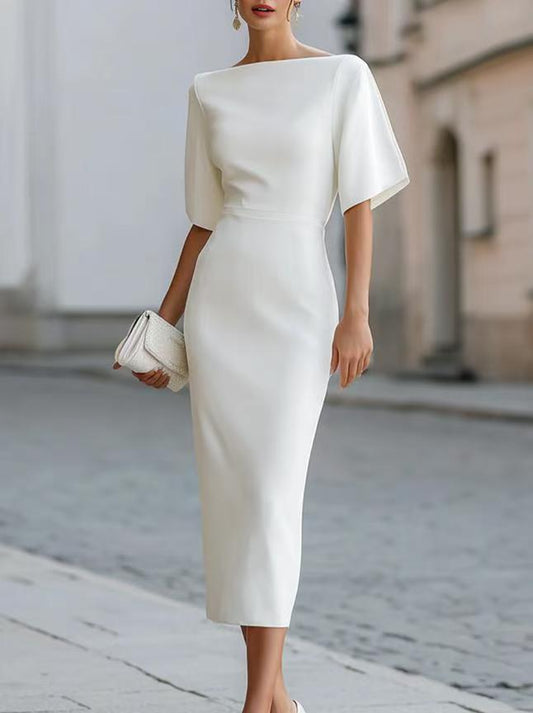 Embellished Neckline Cape-Sleeve Sheath Dress