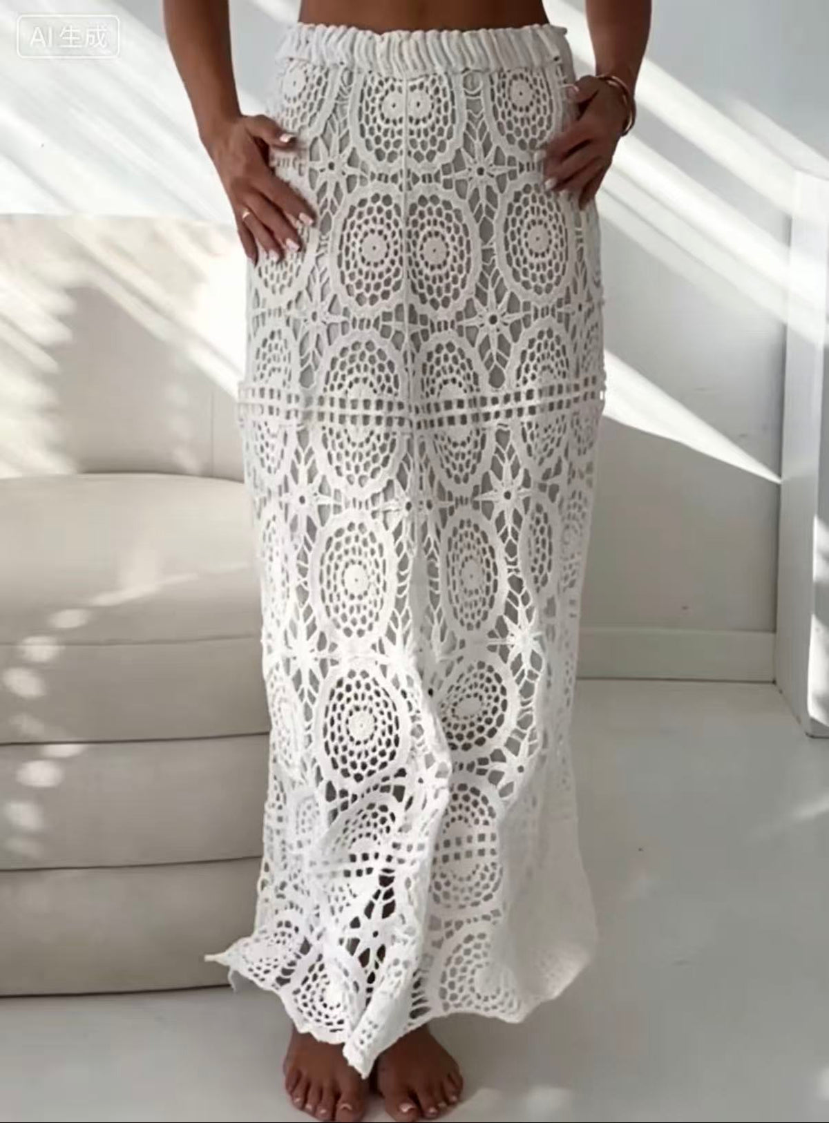 Clidress Holow Out Boho Crochet Top Skirt