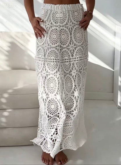 Clidress Holow Out Boho Crochet Top Skirt