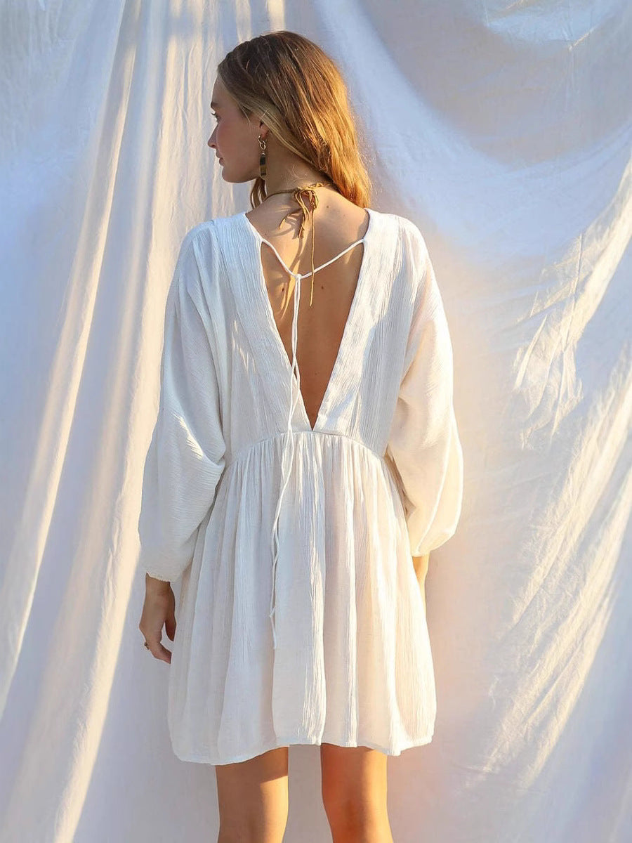 Sexy Elegant Solid Solid Color V Neck One Step Skirt Dresses