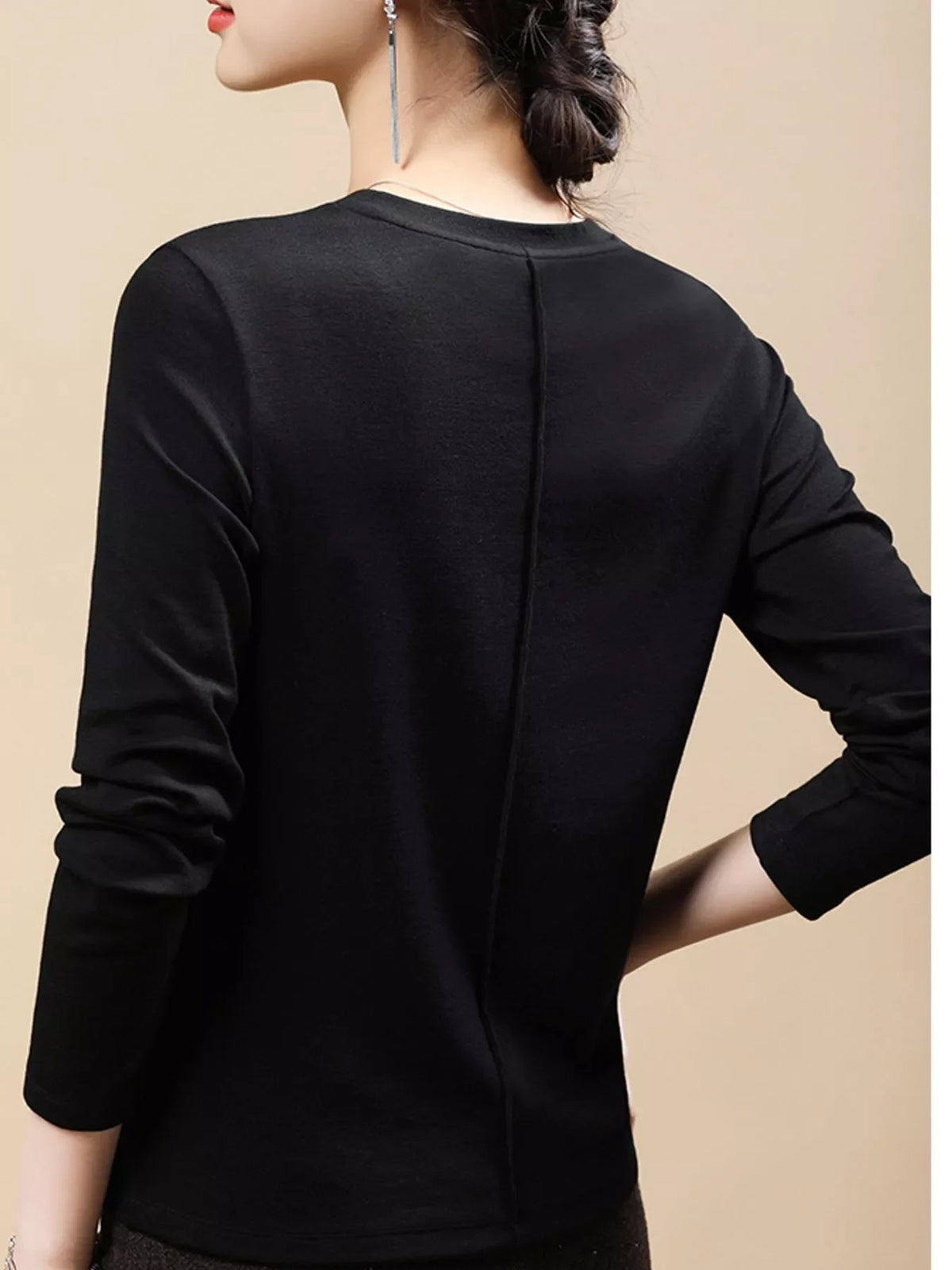 Plus Size Solid Long-Sleeve Crew Neck T-Shirt