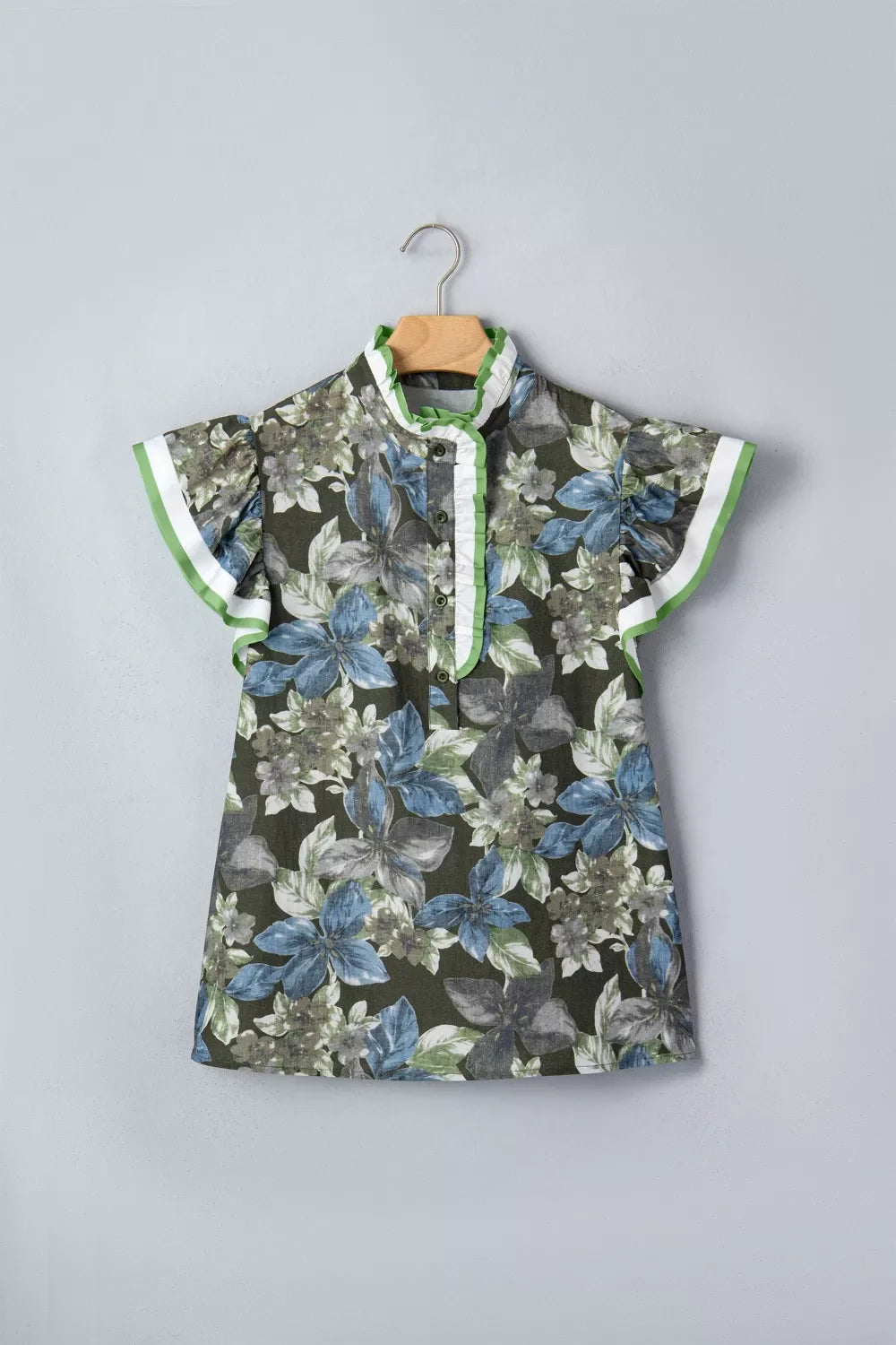 Ruffled Short Sleeve Floral Summer Blouse