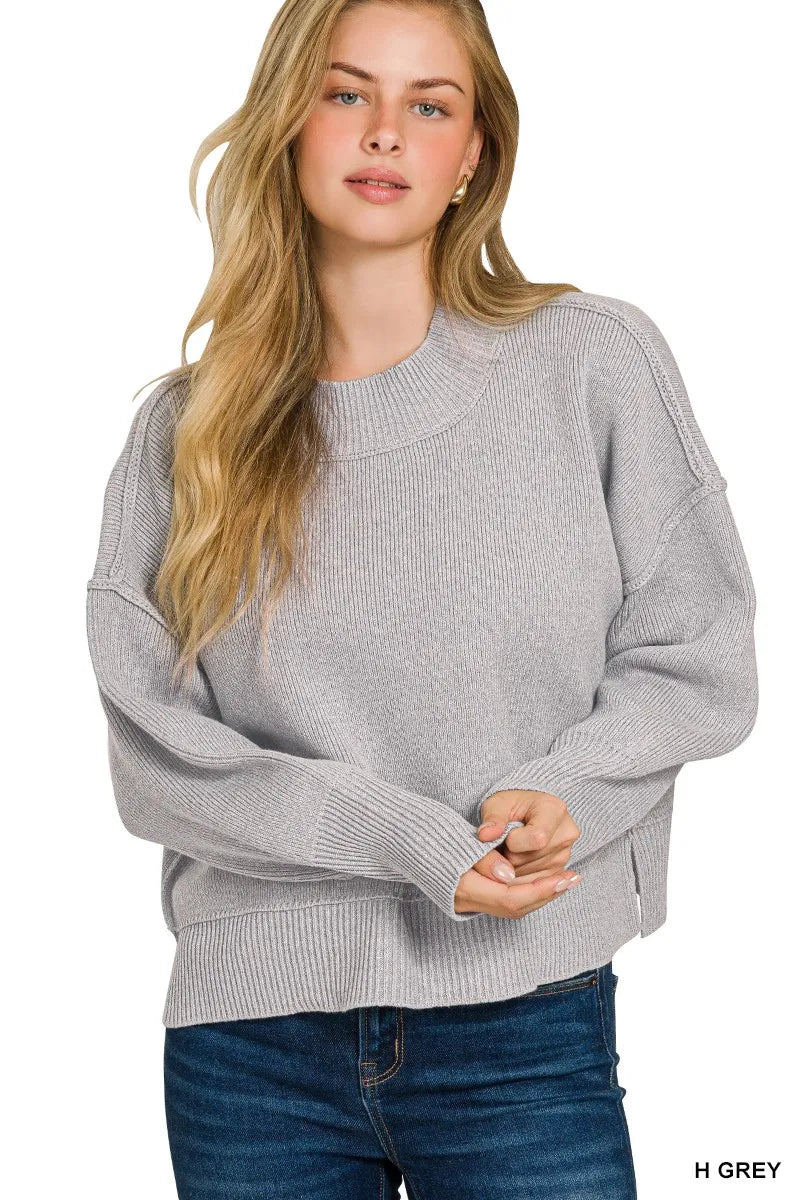 Zenana Wide Neck Band Drop Shoulder Sweater