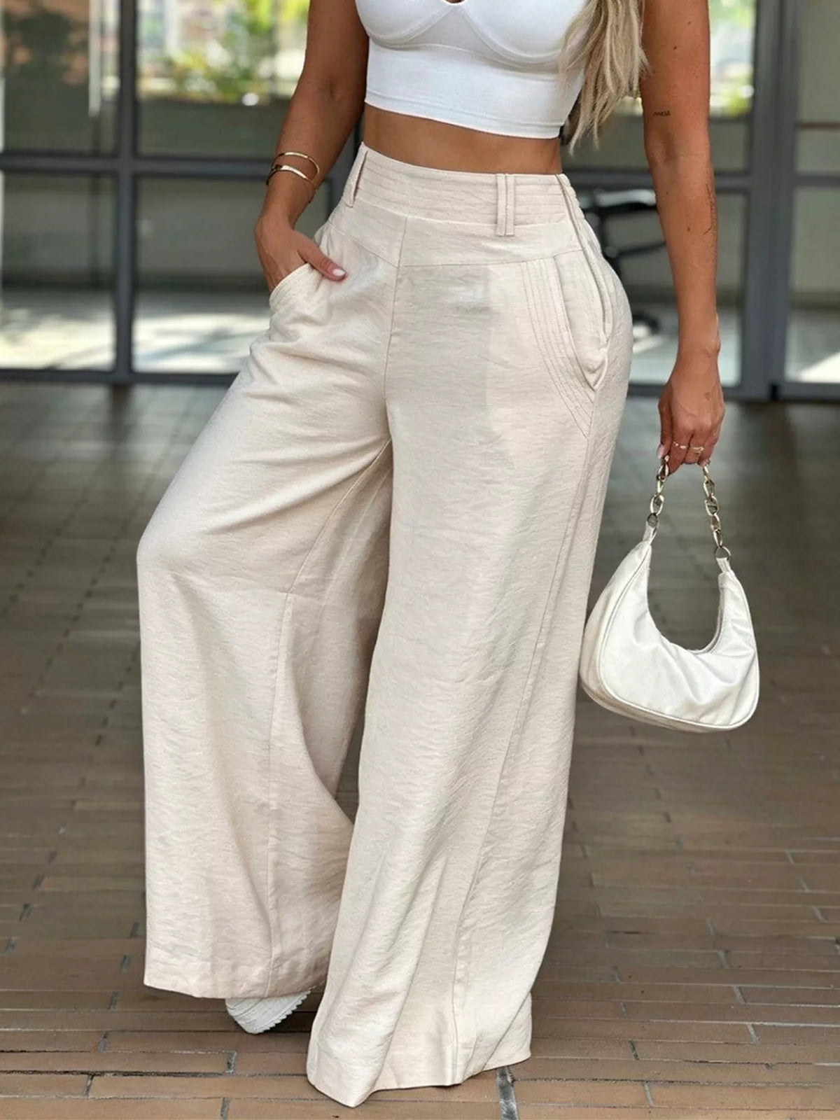 High-Waisted Wide-Leg Casual Pants