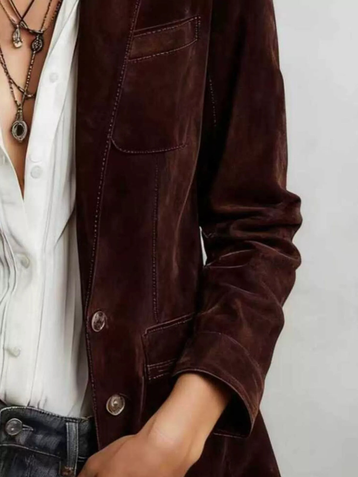 Slim Fit Suede Blazer for Women | Plus Size Long Sleeve
