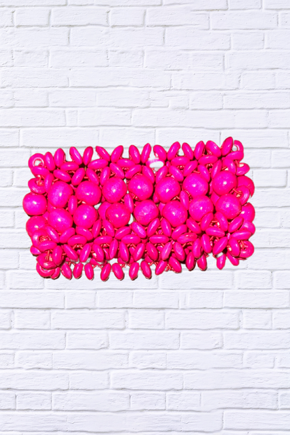 Boho Chic Vibrant Wooden Bead Stretch Bracelet hot pink