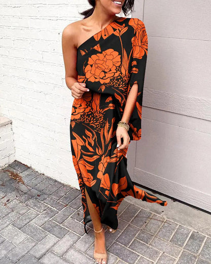 Clidress One Shoulder Flower Evening Dress