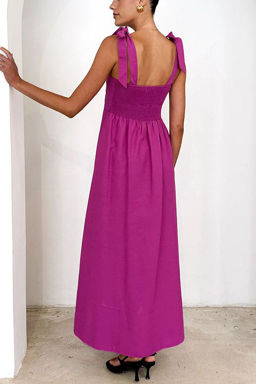 Bow Shoulder Empire Waist Swing Maxi Cami Dress