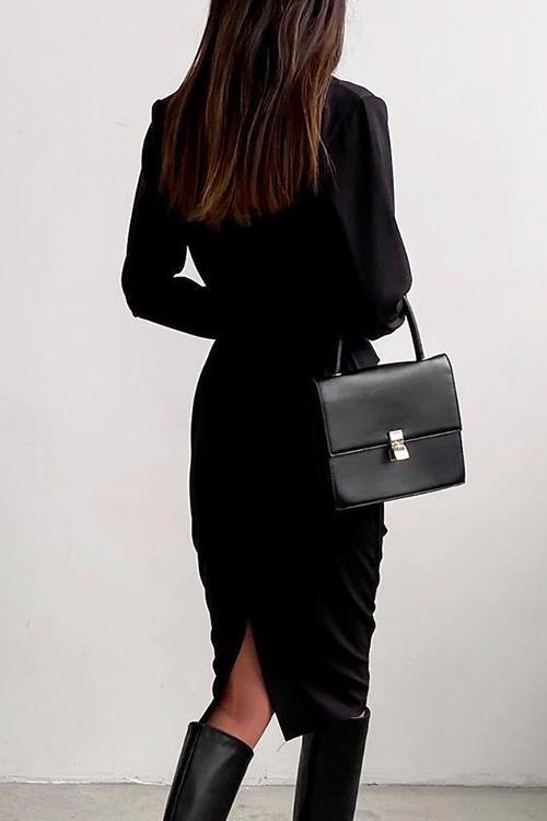 Solid Front Cross Slit Back Ruched Midi Dress