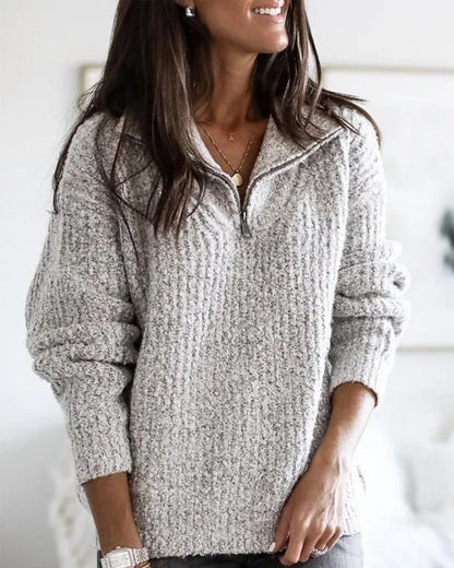 Clidress Zipper Shirt Collar  Knitting Sweater