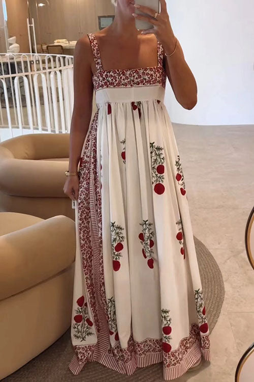 Square Collar Splice Floral Print Swing Maxi Cami Dress