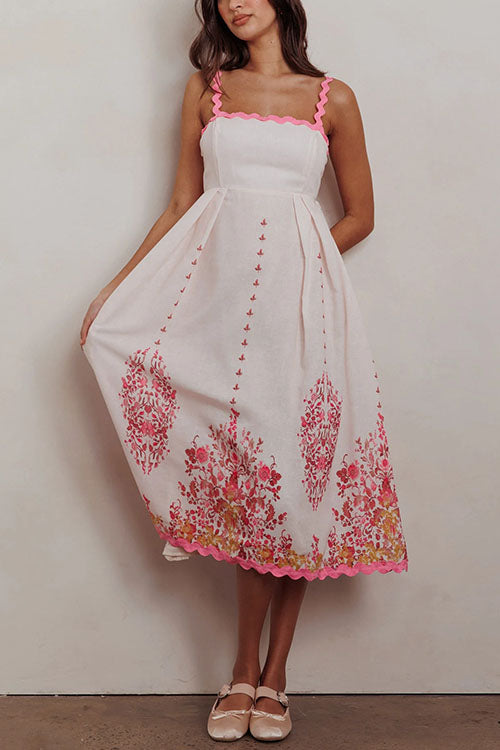 Ric Rac Trim Bow Back Floral Print Midi Cami Dress