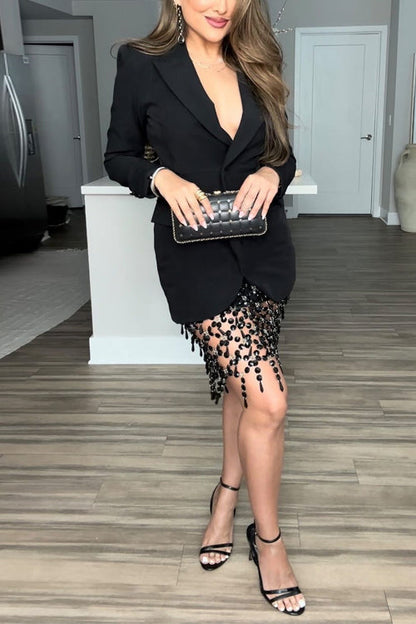 Lapel Button Down Back Cut Out Blazer