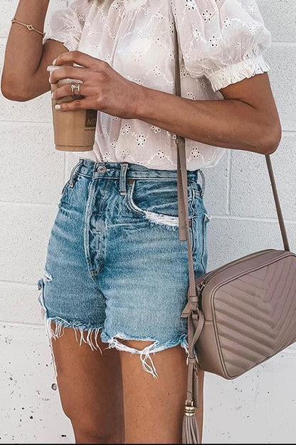 Raw Hem Ripped Distressed Denim Shorts