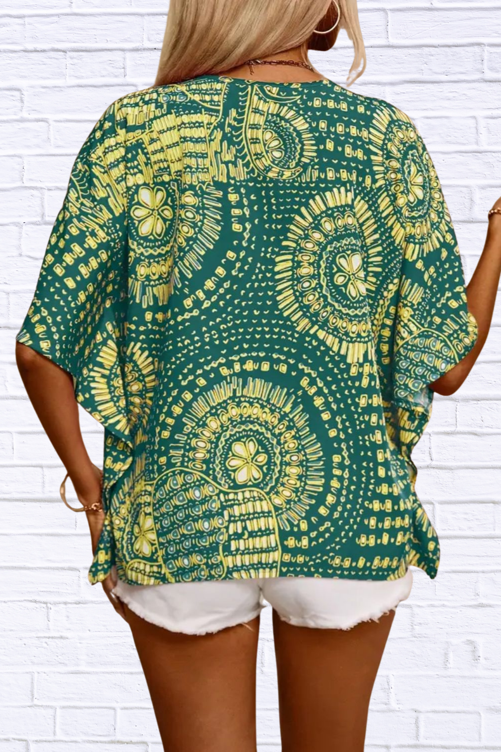 Printed V-Neck Half Sleeve Top