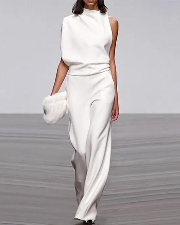 Clidress One Shoulder Pile Collar Jumpsuit
