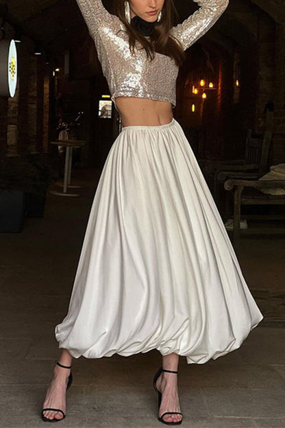 Funky Solid A-line Maxi Lantern Skirt