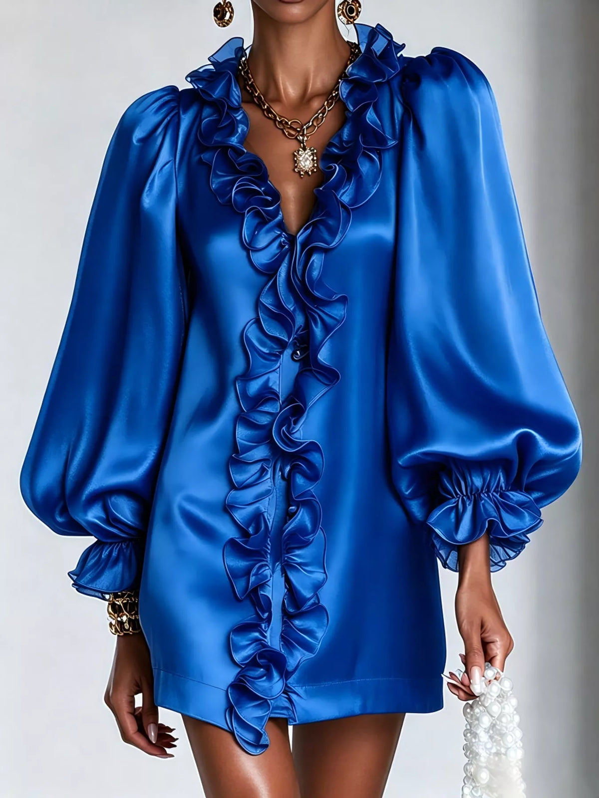 Ruffle Trim Puff Sleeve Mini Dress
