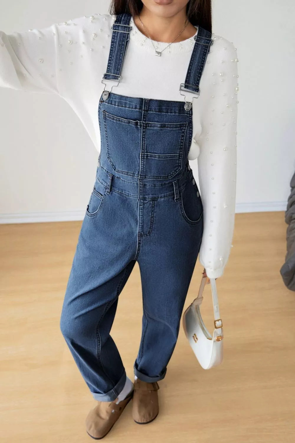 Retro Bib Pocket Buckle Straps Casual Denim Overalls