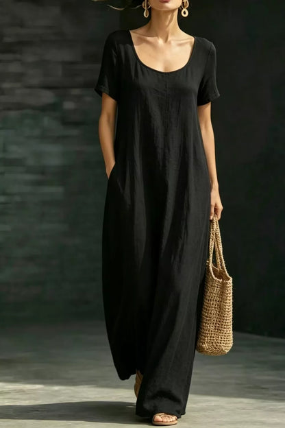 Full Size Casual Loose Short Sleeve Maxi Dress Plus Size