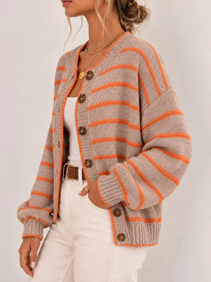 Striped Knit Cardigan for Women – Relaxed Button-Down Sweater