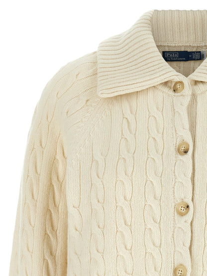 Polo Ralph Lauren White Braid Wool And Cashmere Cardigan