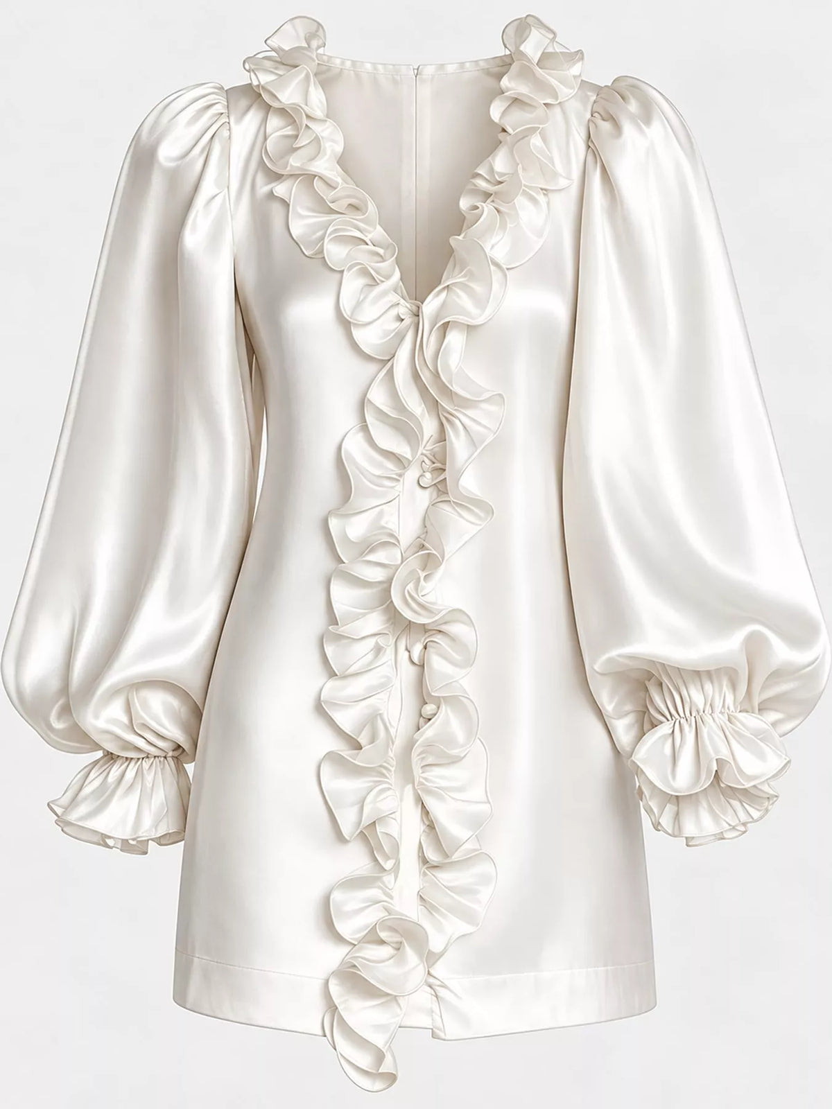 Ruffle Trim Puff Sleeve Mini Dress