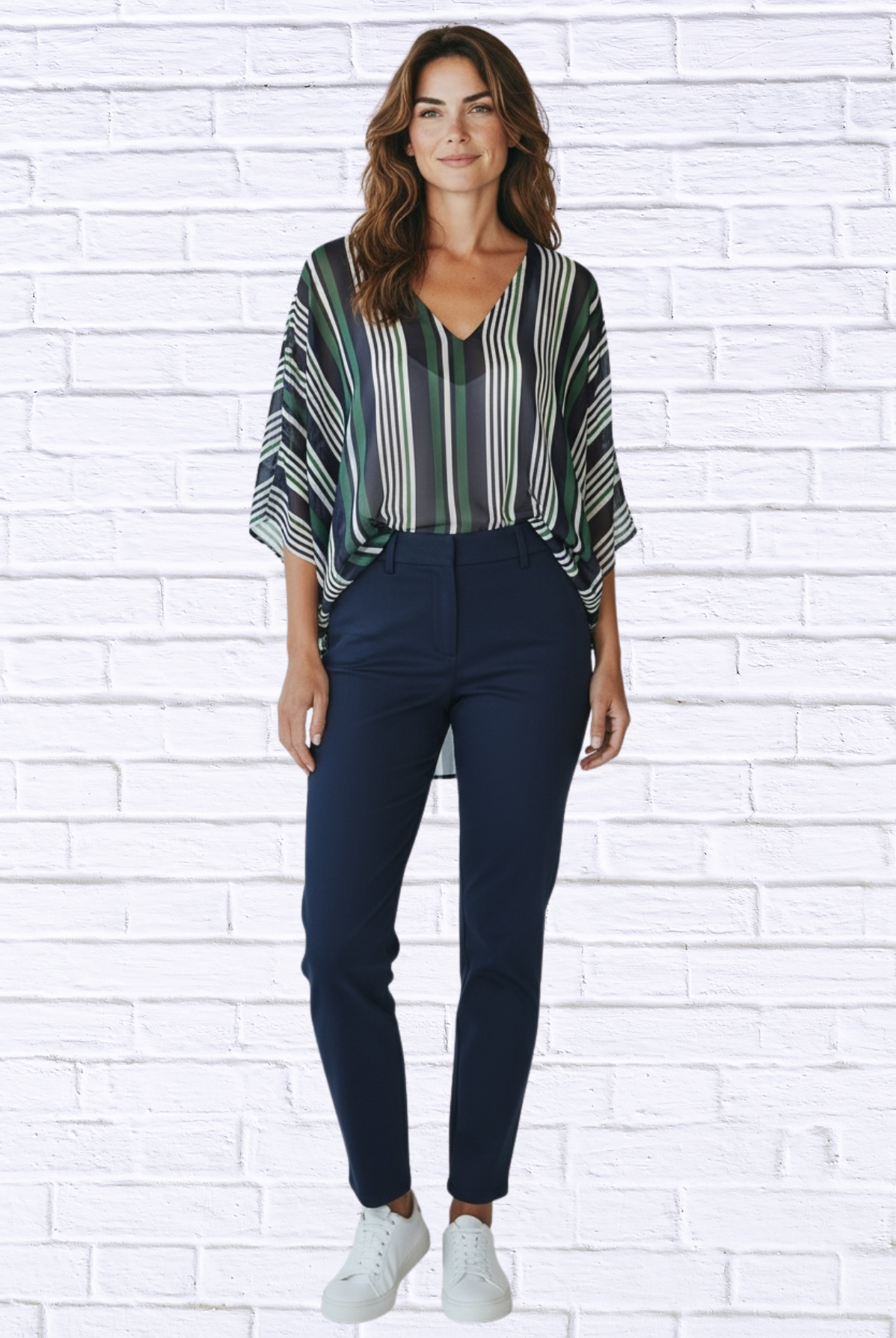 Striped Chiffon V-Neck Kaftan Top – Flowing Sheer Oversized Blouse for Women