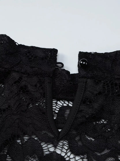 Lace Cut-out Long Sleeve Mini Dress