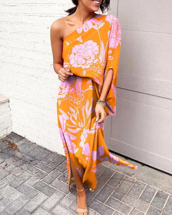 Clidress One Shoulder Flower Evening Dress