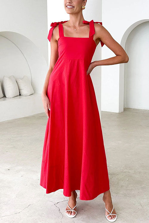 Bow Shoulder Empire Waist Swing Maxi Cami Dress