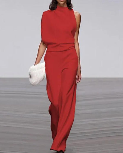 Clidress One Shoulder Pile Collar Jumpsuit